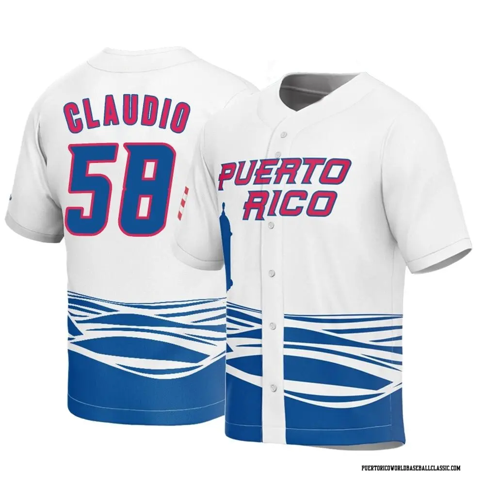 Youth Alex Claudio Puerto Rico Baseball Replica White 2023 World Baseball Classic Jersey